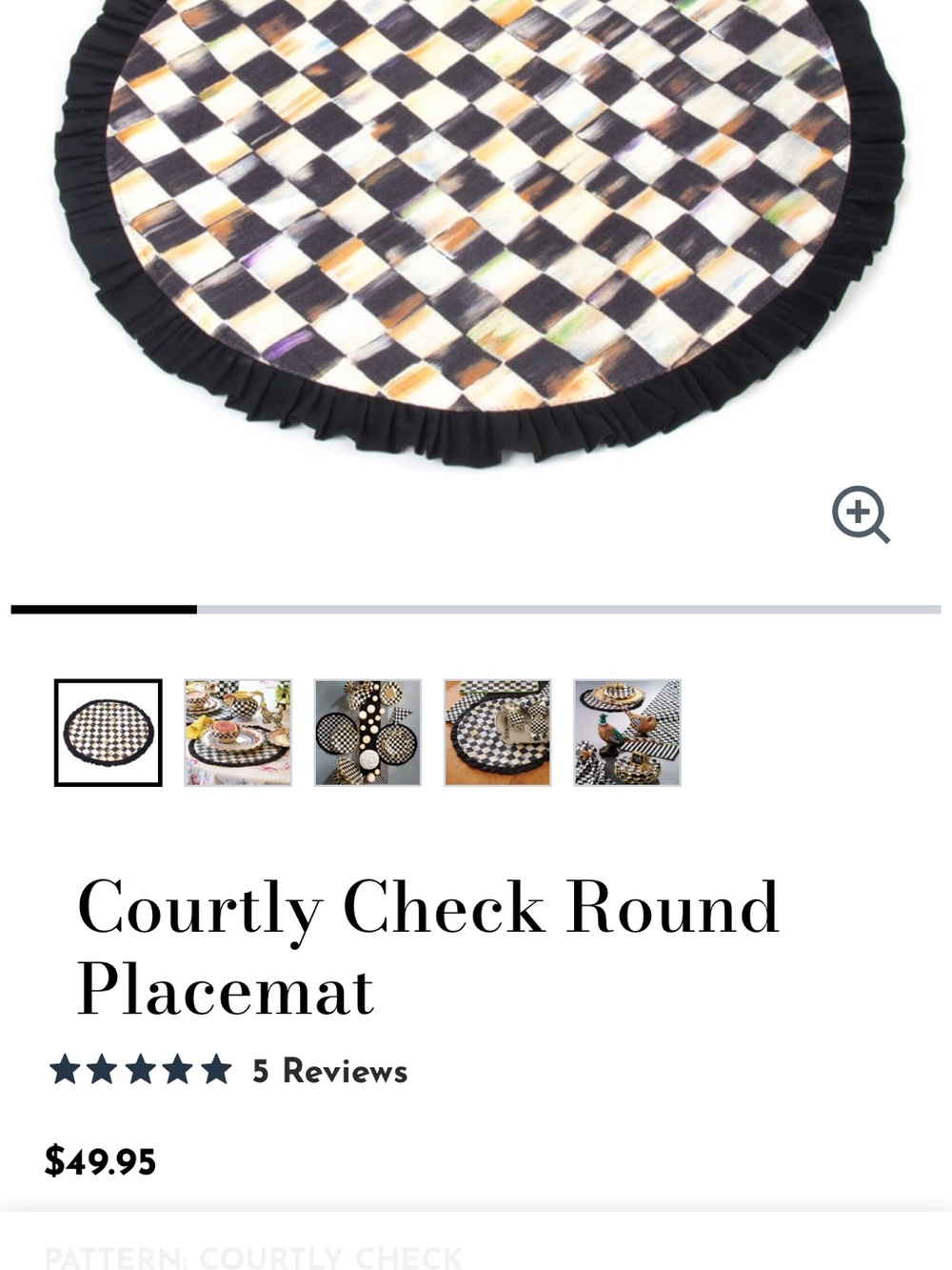 MacKenzie-Childs Black and Cream Checked Placemat with Ruffled Edge